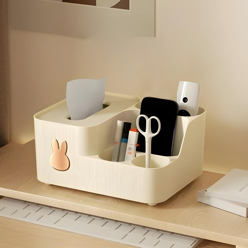 Jinila Tissue Paper Holder Multi-Compartment Tissue Paper Remote and Stationery Storage Box Desk Storage Organizer for Home and Office (Pack of 1, Cream) - Image 2