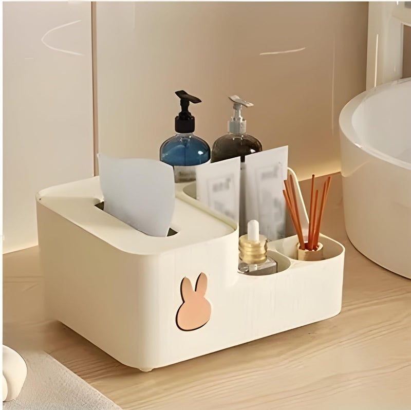 Jinila Tissue Paper Holder Multi-Compartment Tissue Paper Remote and Stationery Storage Box Desk Storage Organizer for Home and Office (Pack of 1, Cream) - Image 3