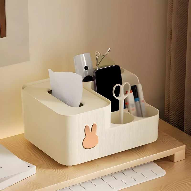 Jinila Tissue Paper Holder Multi-Compartment Tissue Paper Remote and Stationery Storage Box Desk Storage Organizer for Home and Office (Pack of 1, Cream) - Image 5