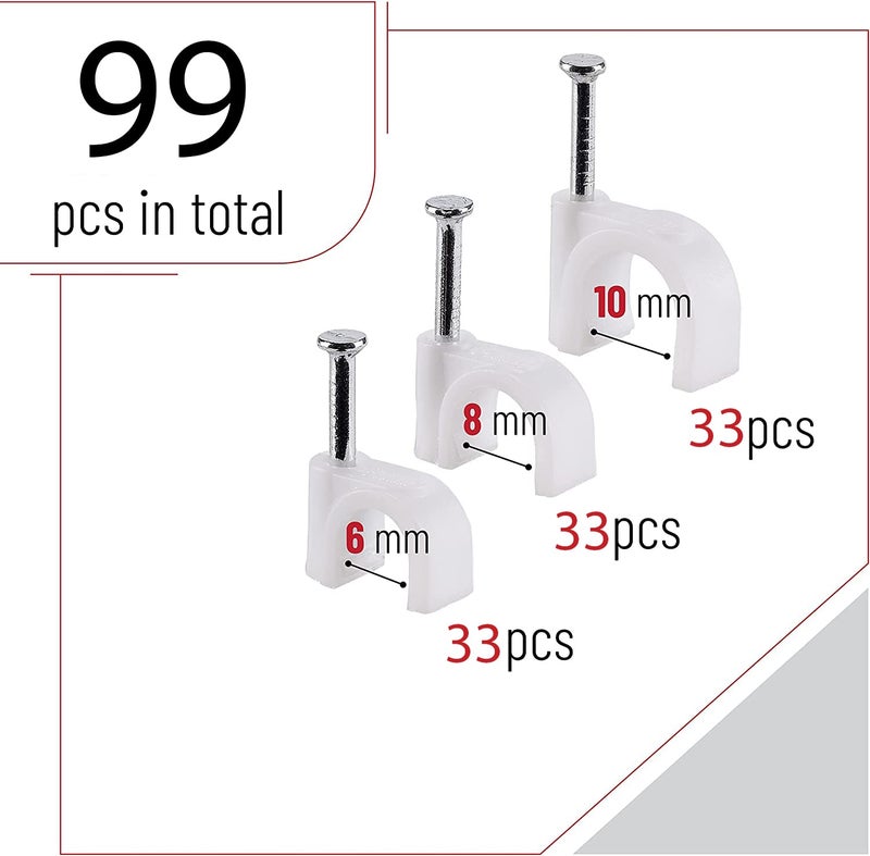 Circle Cable Wire Clips 6mm 8mm 10mm (99 pcs) Cable Management RG6 RG59 CAT5 CAT6 RJ45 Electrical Ethernet Dish TV Speaker Wire Cord Tie Holder Single Coaxial Nail Clamps - Image 2