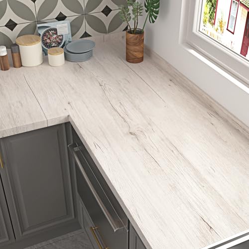 Wallercity Vintage Beige Wood Look Contact Paper for Countertops Kitchen Waterproof Peel and Stick Oak Wallpaper for Bathroom Vinyl Self Adhesive Wall Paper for Countertop Cabinets Table 158x236 - Image 1