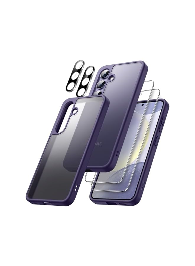 جي تيك حافظة JETech 5 في 1 غير لامعة لهاتف Samsung Galaxy S24+ / S24 Plus 5G مع واقي شاشة مكون من قطعتين وواقي عدسة الكاميرا، غطاء هاتف واقٍ خلفي شفاف، طبقة من الزجاج المقسى (بنفسجي كوبالت)