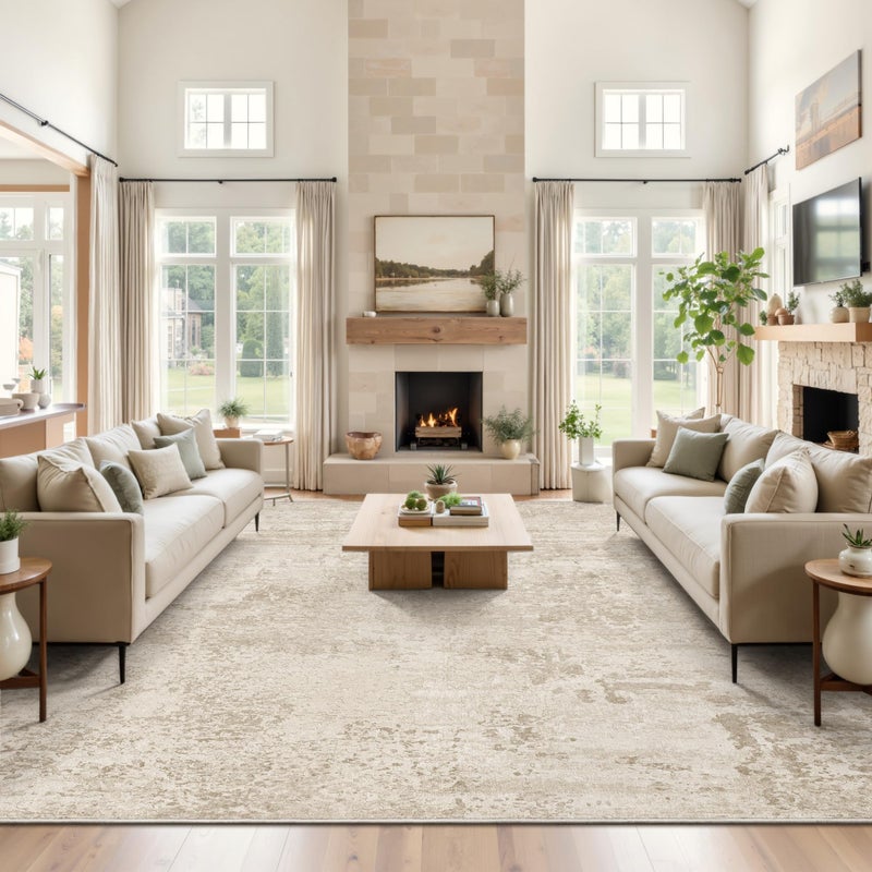 Art&Tuft Washable Rugs 9x12, Ultra Thin Anti-Slip Backing Abstract 9x12 Rug, Low Pile Stain Resistant Area Rugs for Living Room, Foldable Machine Washable Area Rug (9'x12', Beige) - Image 3