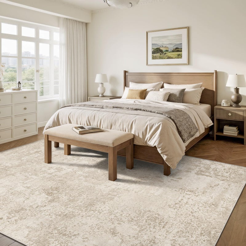 Art&Tuft Washable Rugs 9x12, Ultra Thin Anti-Slip Backing Abstract 9x12 Rug, Low Pile Stain Resistant Area Rugs for Living Room, Foldable Machine Washable Area Rug (9'x12', Beige) - Image 4