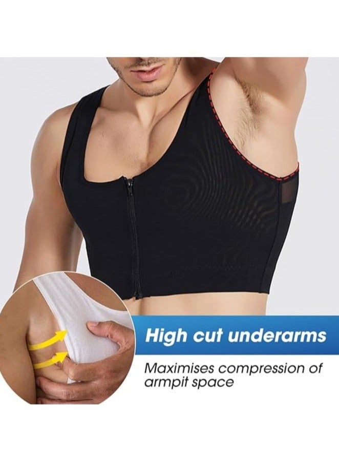 صدرية لشد الصدر للرجال، قميص ضغط لشد الجسم وتنحيف الجسم، صدرية لشد الصدر بمشبك مسطح مكون من صفين للرجال - Image 2