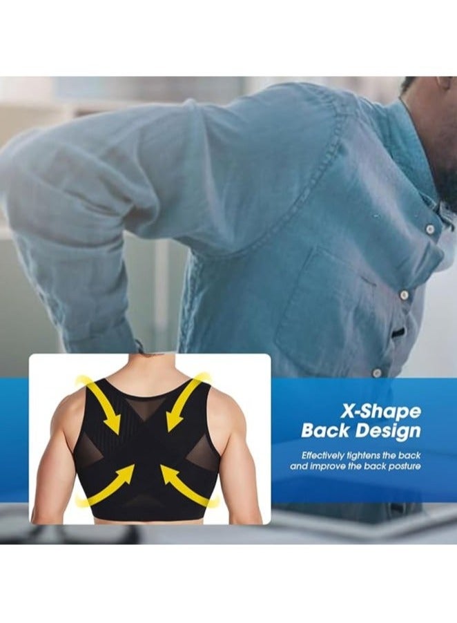 صدرية لشد الصدر للرجال، قميص ضغط لشد الجسم وتنحيف الجسم، صدرية لشد الصدر بمشبك مسطح مكون من صفين للرجال - Image 4