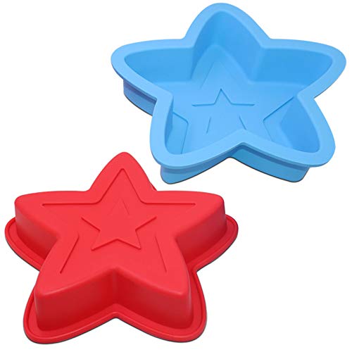 DaKuan 2 Packs Star Shaped Baking Mold, Silicone Cake Mold Baking Pan for DIY Cake Decorating Tools- Red, Blue - Image 1