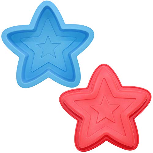 DaKuan 2 Packs Star Shaped Baking Mold, Silicone Cake Mold Baking Pan for DIY Cake Decorating Tools- Red, Blue - Image 2