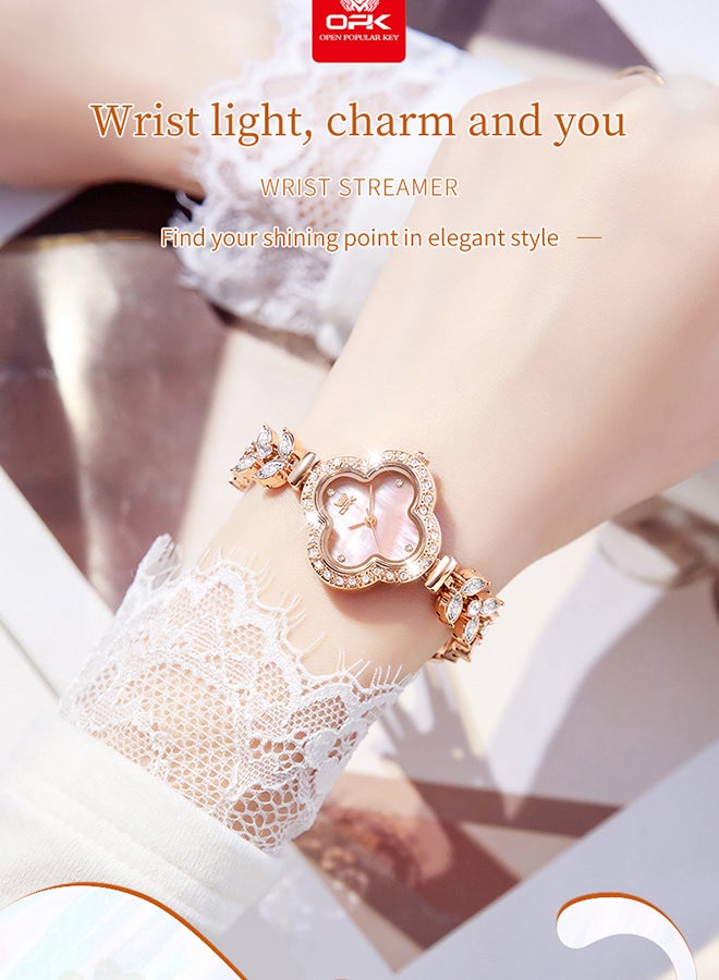 OPK Four-Leaf Clover Watch Ladies Watch Diamond Bracelet Waterproof Watch 6049 - Image 2