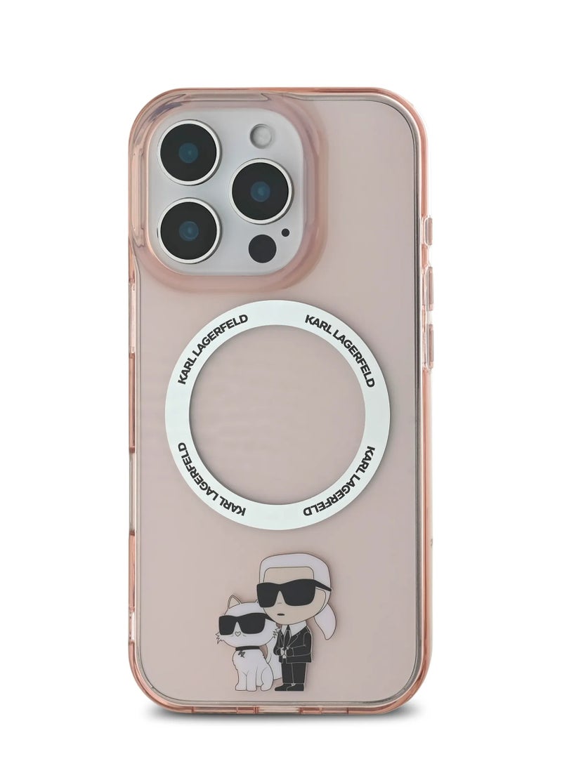 Karl Lagerfeld iPhone 16 Pro Max MagSafe Case IML Hard Cover with Nft Karl & Choupette / Drop protection/ Slim Profile/ Lightweight/ Easy Snap-On - Pink - Image 1