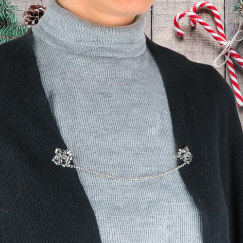 Evelots Rose Sweater Clip, Collar Chain - Vintage Look Cardigan Clips to Hold Sweater Together, Shawl, Scarf Clip - Image 3