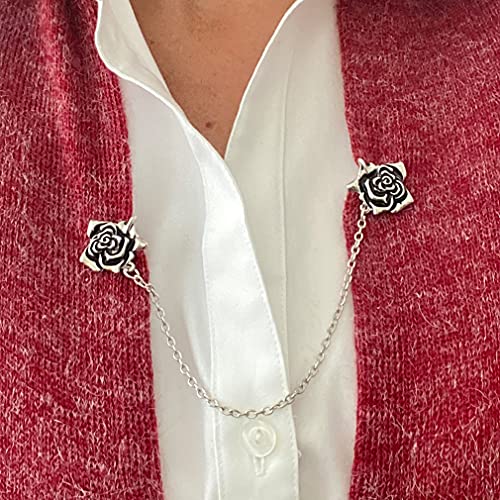 Evelots Rose Sweater Clip, Collar Chain - Vintage Look Cardigan Clips to Hold Sweater Together, Shawl, Scarf Clip - Image 4