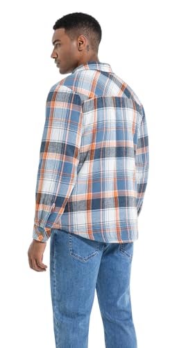 Puwasa Men's Sherpa Lined Cotton Flannel Shirt Jacket Plaid Button Up Jacket Coat for Men with Pocket Blue Large - Image 5