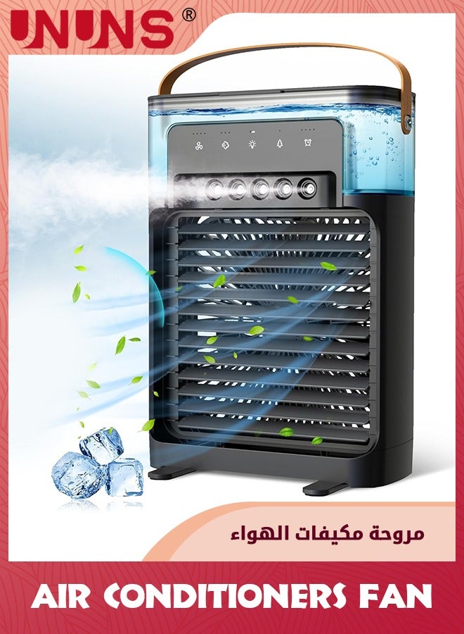 UNUNS مروحة مكيفات هواء محمولة، مبرد هواء تبخيري شخصي، مروحة تبريد هواء صغيرة فائقة الهدوء مع وظيفة الرياح الطبيعية، 5 رذاذ بارد، 3 سرعات، مؤقت لمكتب غرفة النوم - Image 1