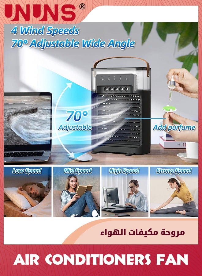 UNUNS مروحة مكيفات هواء محمولة، مبرد هواء تبخيري شخصي، مروحة تبريد هواء صغيرة فائقة الهدوء مع وظيفة الرياح الطبيعية، 5 رذاذ بارد، 3 سرعات، مؤقت لمكتب غرفة النوم - Image 3