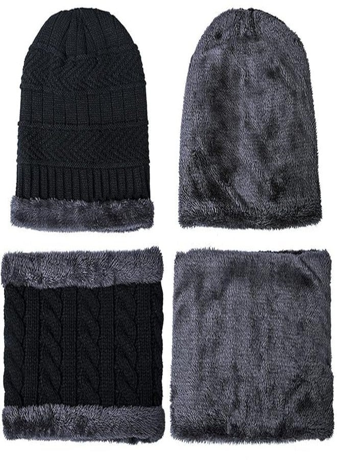 Cuzenal Winter Knit Beanie Cap Hat Neck Warmer Scarf and Woolen Gloves Set for Men & Women Pack of 1 Multicolor - Image 5