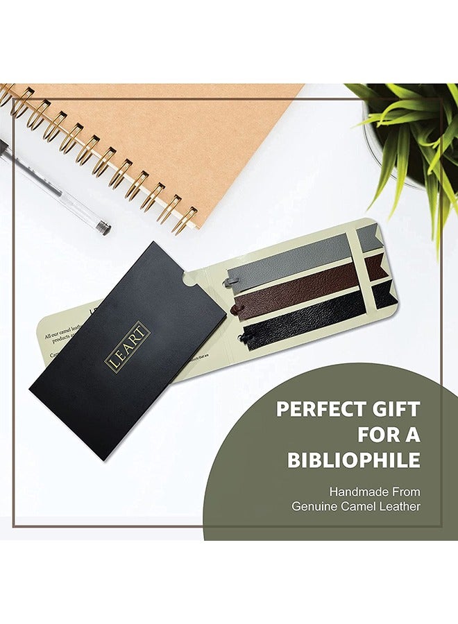 LeArt Genuine Camel Leather Bookmarks - Handmade Bookmark Leather (15x2 cm) | Bookmarks for Adults, Kids, Readers, Men & Women | Gifts for Book Lovers (Black, Brown & Grey)  - Image 4