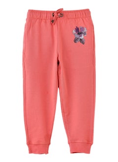 Jelliene Girls Coral Jogger Pants with Floral Motif  - Image 1