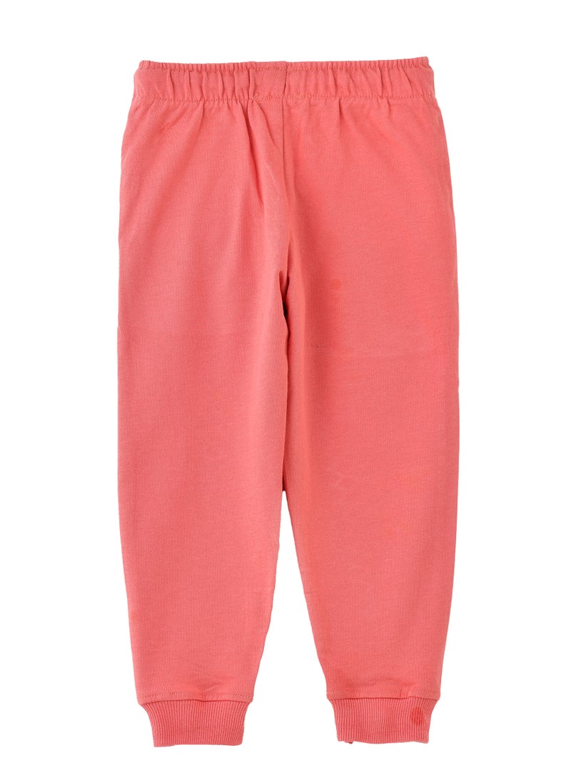 Jelliene Girls Coral Jogger Pants with Floral Motif  - Image 2