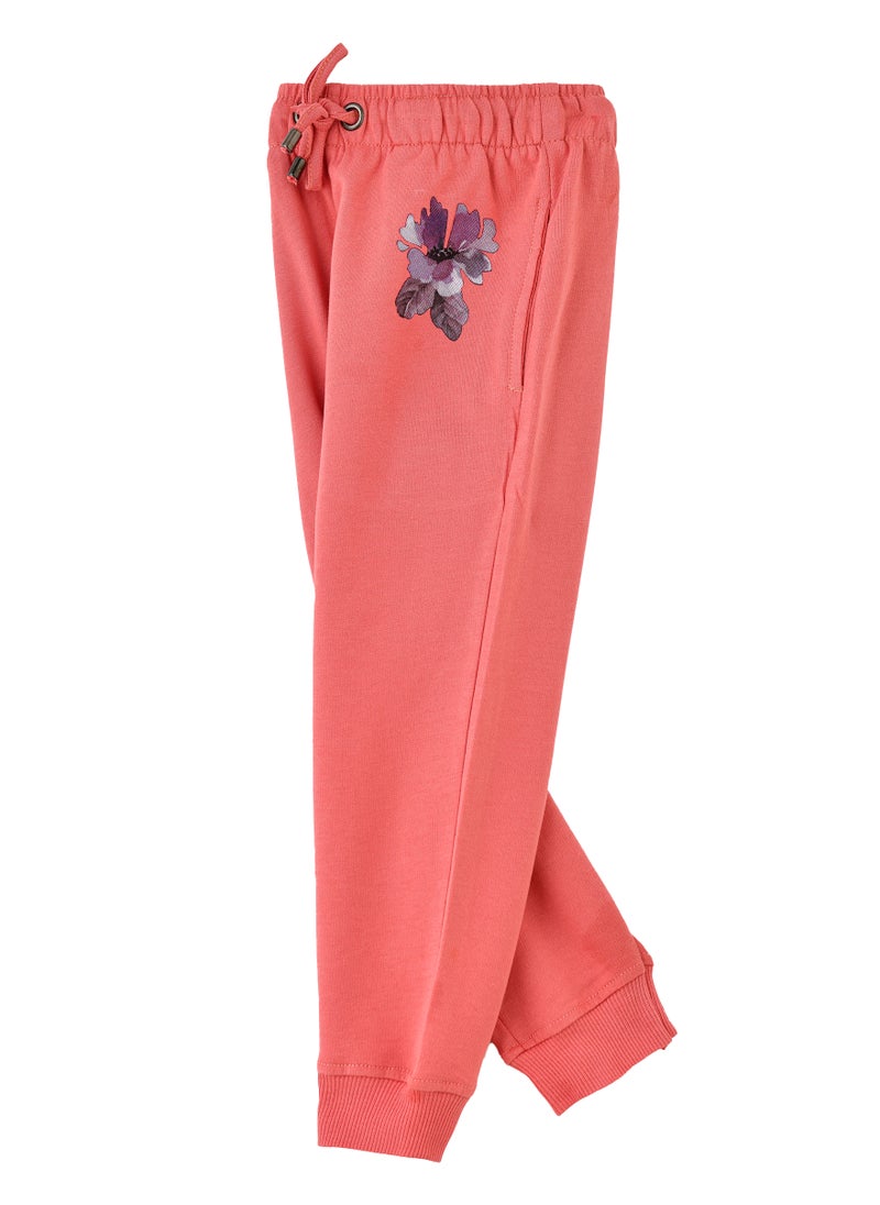 Jelliene Girls Coral Jogger Pants with Floral Motif  - Image 3