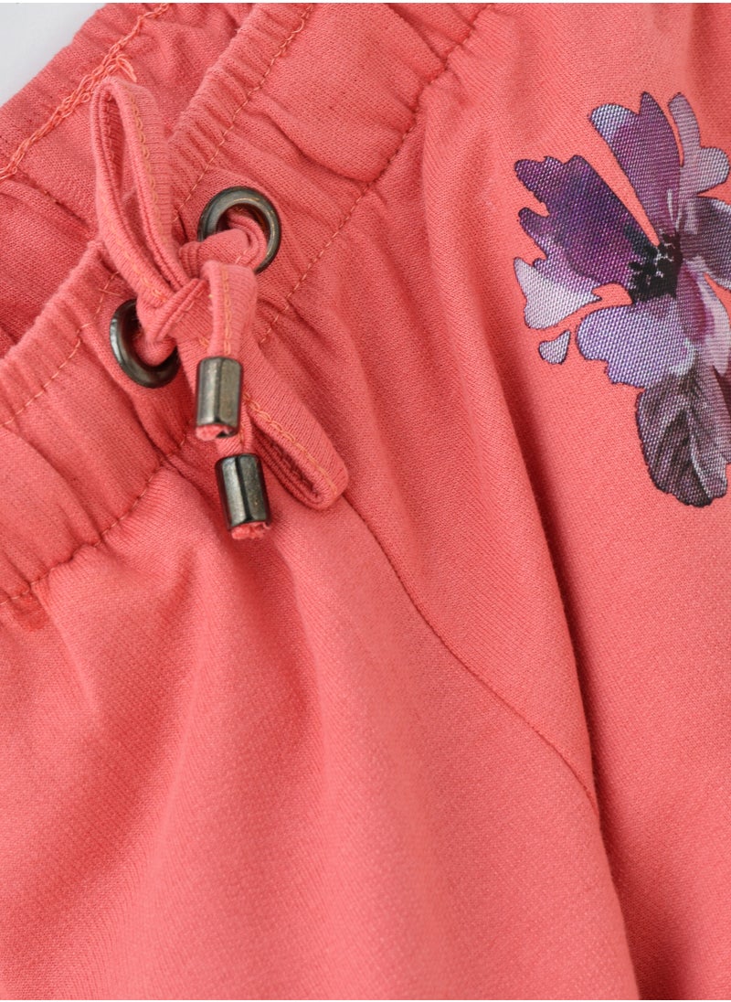 Jelliene Girls Coral Jogger Pants with Floral Motif  - Image 4