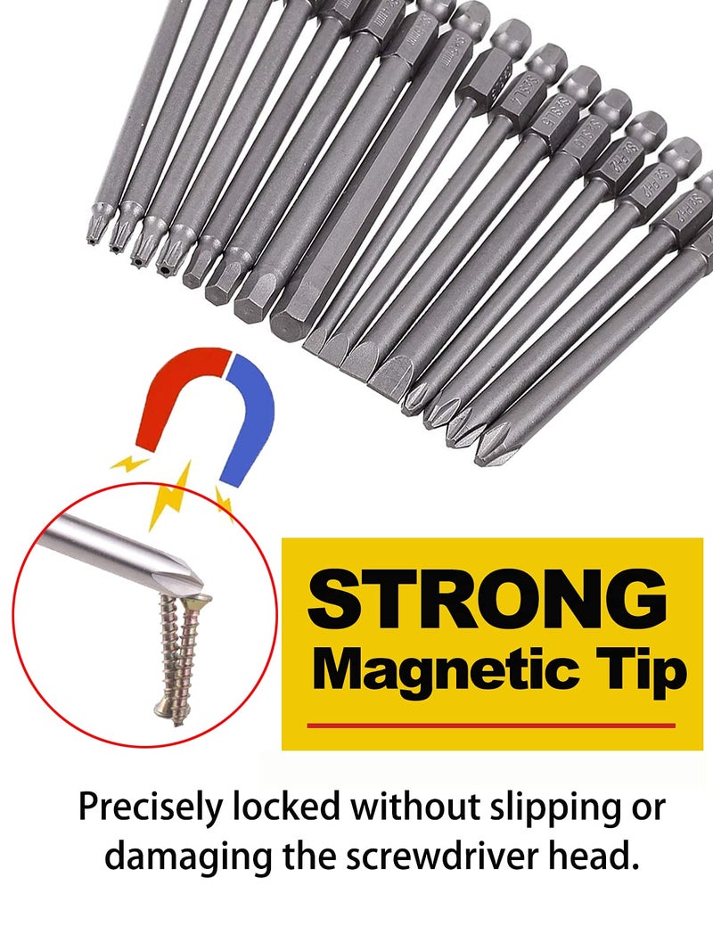 Rocaris 16 Pack 1/4 Inch Hex Shank Long Magnetic Screwdriver Bits Set 4 in Power Tools(Slotted+Cross+Hex+Plum blossom) - Image 4