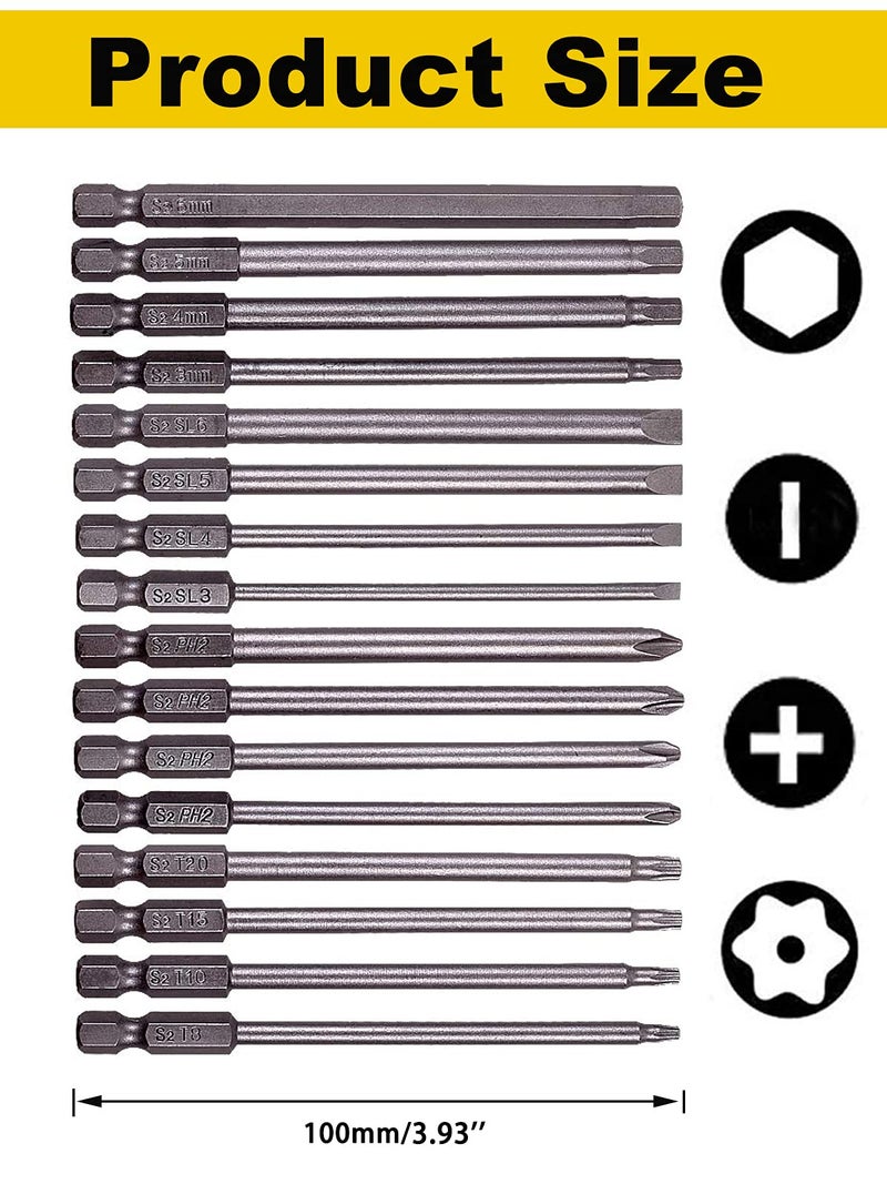 Rocaris 16 Pack 1/4 Inch Hex Shank Long Magnetic Screwdriver Bits Set 4 in Power Tools(Slotted+Cross+Hex+Plum blossom) - Image 2
