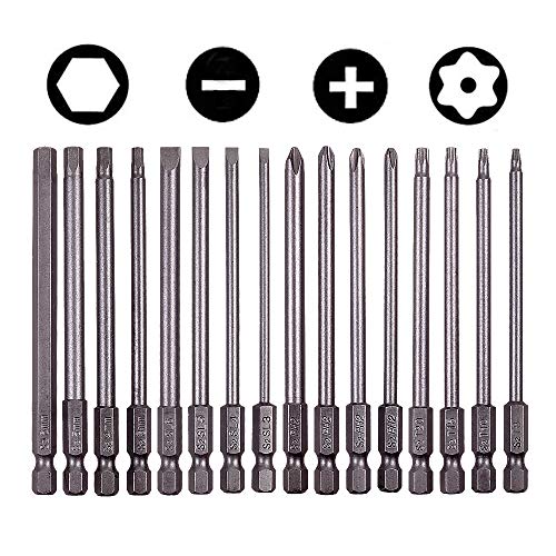 Rocaris 16 Pack 1/4 Inch Hex Shank Long Magnetic Screwdriver Bits Set 4 in Power Tools(Slotted+Cross+Hex+Plum blossom) - Image 1