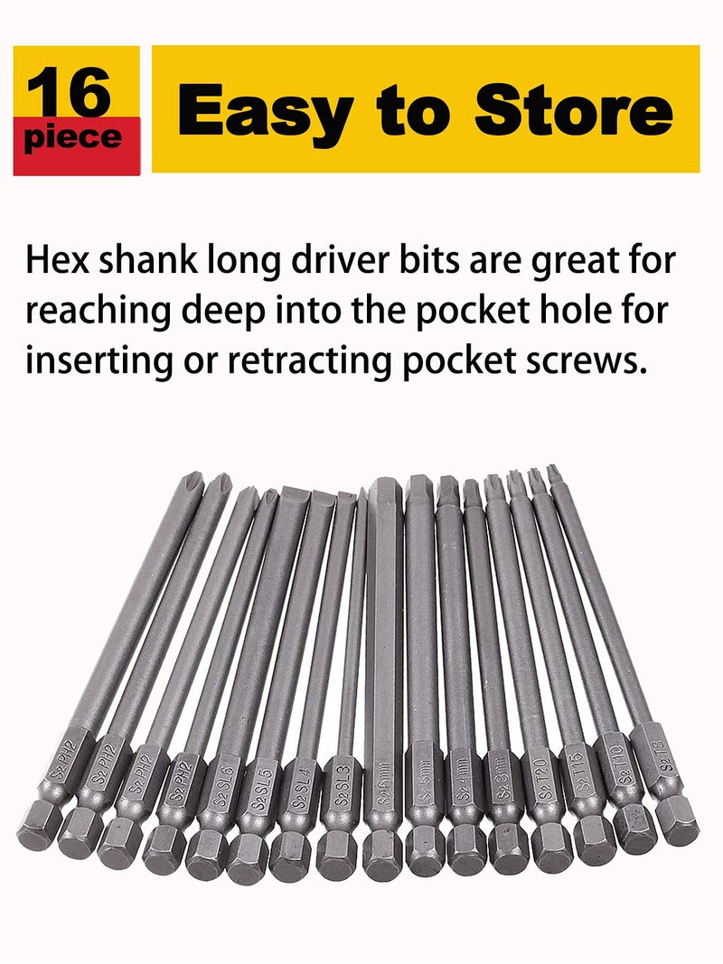 Rocaris 16 Pack 1/4 Inch Hex Shank Long Magnetic Screwdriver Bits Set 4 in Power Tools(Slotted+Cross+Hex+Plum blossom) - Image 5