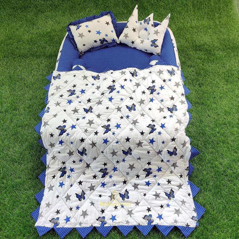 MOTHERHOOD MOTHERHOOD Box Baby Tub Bed with 4 pc Baby Pillow and 1 Large Baby Blanket Luxury UltraSoft Comfortable Baby Mattress Bed Sleeper Bedding Set coSleeper for Newborn to Toddlers Blue - Image 1