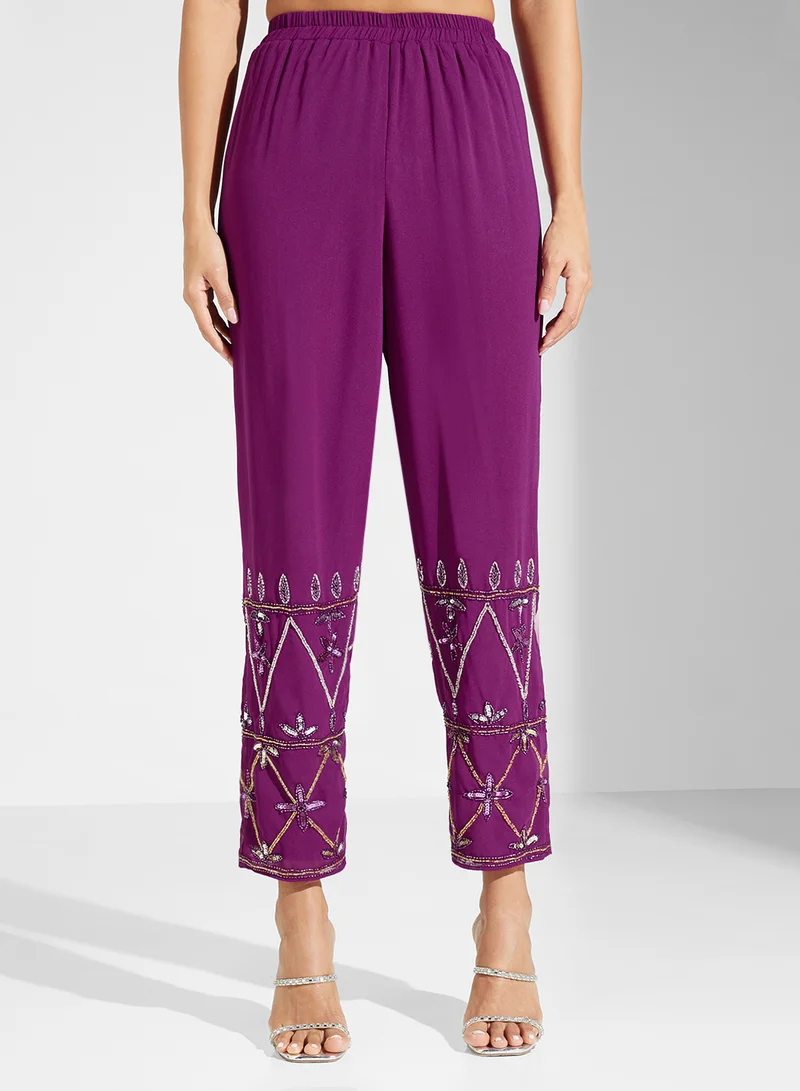 فروك اند فرل Embellished Top And High Waist Trouser Set