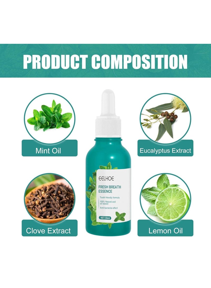 EELHOE Fresh Breath Essence With Mint Oil Breath Freshener Bad Breath Eliminating Bad Mouth Smell Removing Drops Fresh Breath Mouthwash Peppermint Mouth Freshener For Travel - Image 3
