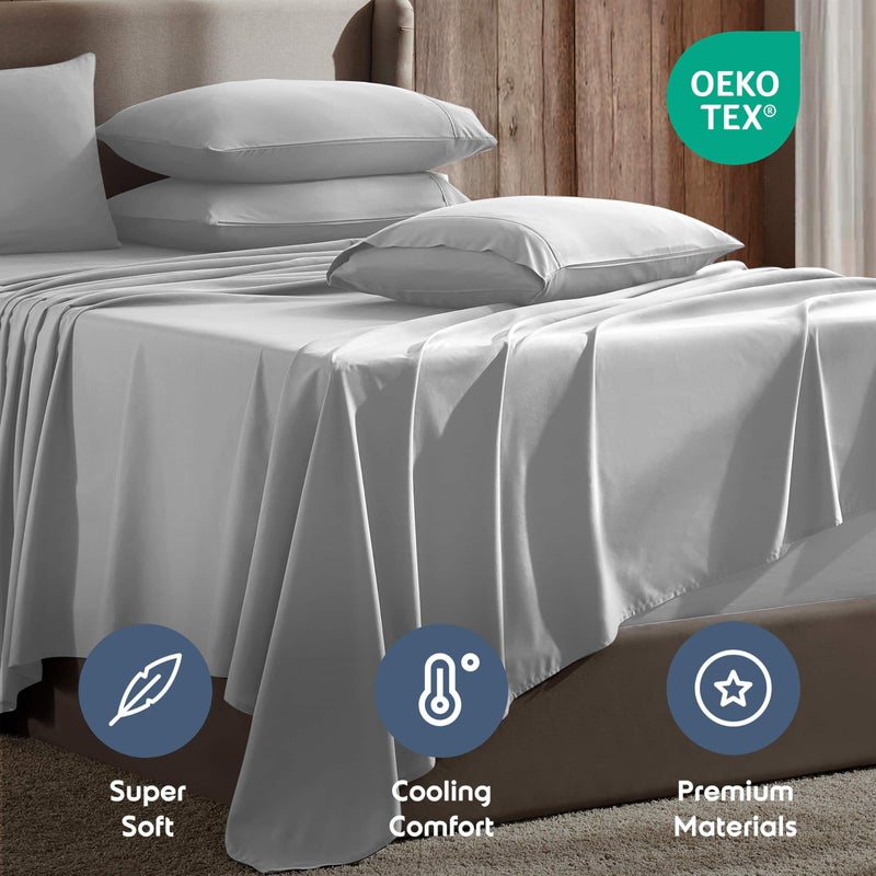 Nestl Extra Deep Queen Sheet Set - 6 Piece Breathable & Cooling Sheets - Hotel Luxury Bedding Set w/18-24 Inch Deep Pockets - Easy & Secure Fit - Super Soft, Wrinkle Free & Comfy - Light Gray - Image 4