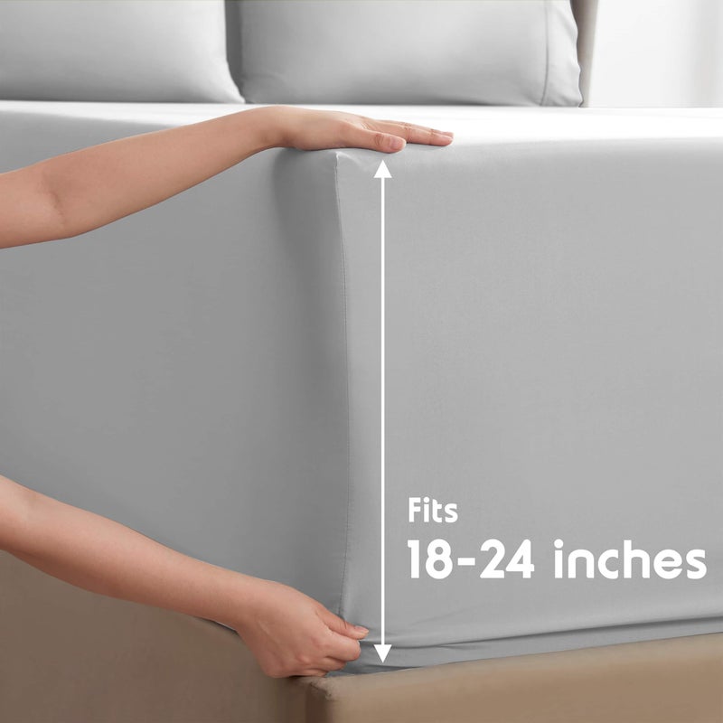 Nestl Extra Deep Queen Sheet Set - 6 Piece Breathable & Cooling Sheets - Hotel Luxury Bedding Set w/18-24 Inch Deep Pockets - Easy & Secure Fit - Super Soft, Wrinkle Free & Comfy - Light Gray - Image 2