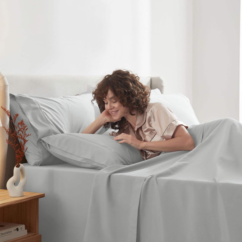Nestl Extra Deep Queen Sheet Set - 6 Piece Breathable & Cooling Sheets - Hotel Luxury Bedding Set w/18-24 Inch Deep Pockets - Easy & Secure Fit - Super Soft, Wrinkle Free & Comfy - Light Gray - Image 3