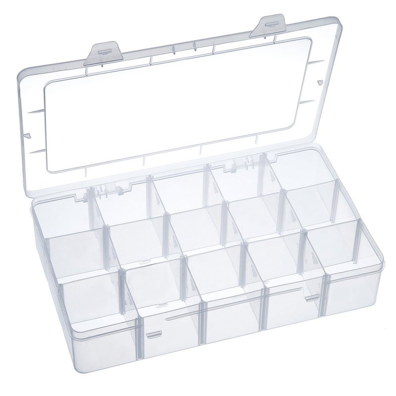 Outus Large 15 Grid Clear Plastic Organizer Storage Box with Adjustable Dividers Jewelry Storage Container Box for Washi Tapes Craft Beads Jewelry Stickers Small Parts - Image 2