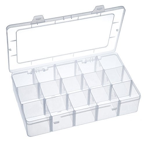 Outus Large 15 Grid Clear Plastic Organizer Storage Box with Adjustable Dividers Jewelry Storage Container Box for Washi Tapes Craft Beads Jewelry Stickers Small Parts - Image 1