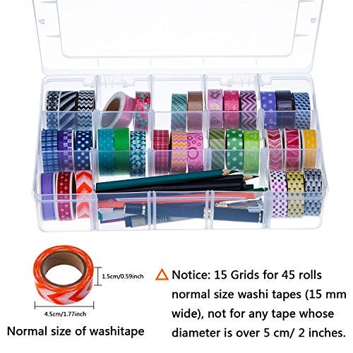 Outus Large 15 Grid Clear Plastic Organizer Storage Box with Adjustable Dividers Jewelry Storage Container Box for Washi Tapes Craft Beads Jewelry Stickers Small Parts - Image 3