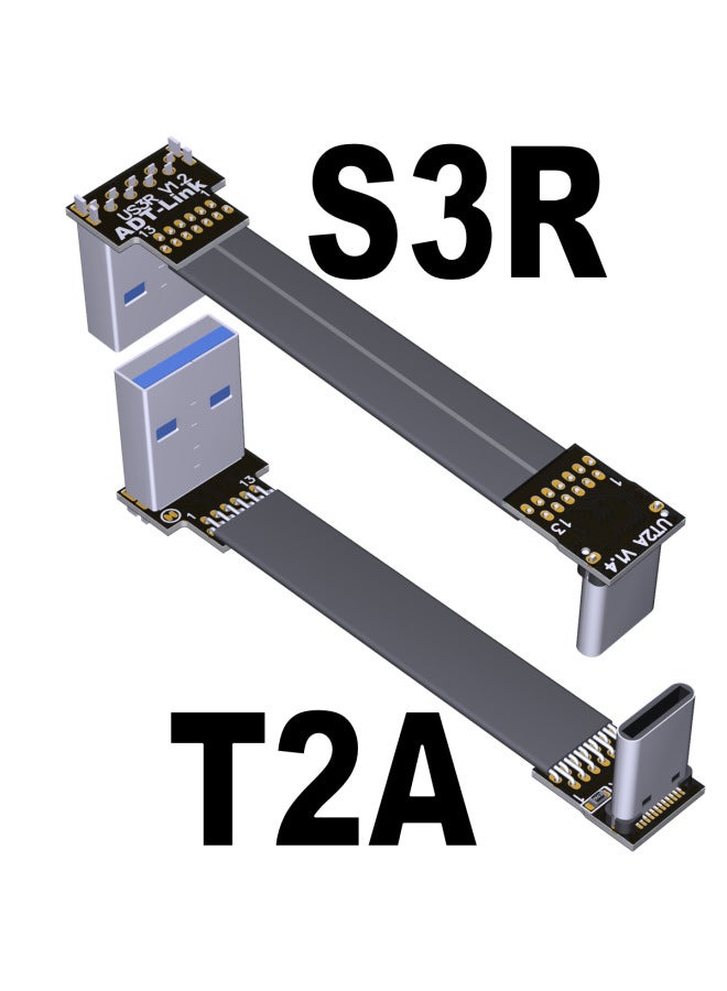 ADT USB3.1 Flat Extension Cable A Male To C Male Type-c Corner Chassis Built-in Wire Outlet-Color:T2A-S3R 13P-5cm