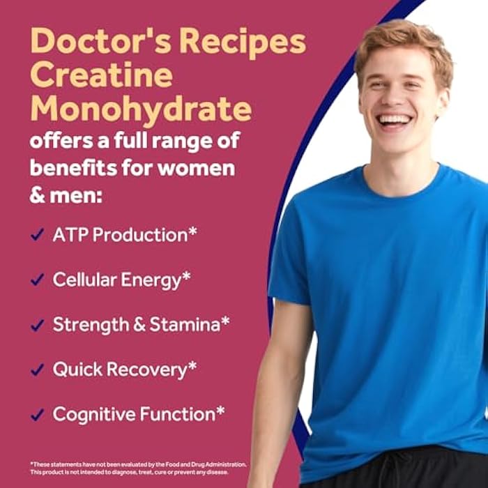 Doctor's Recipes Creatine Monohydrate 3000 mg Per Serving, Micronized Creatine Capsules for Women & Men, for Strength, Energy, Recovery, High Absorption, Vegan, 120 Capsules - Image 3