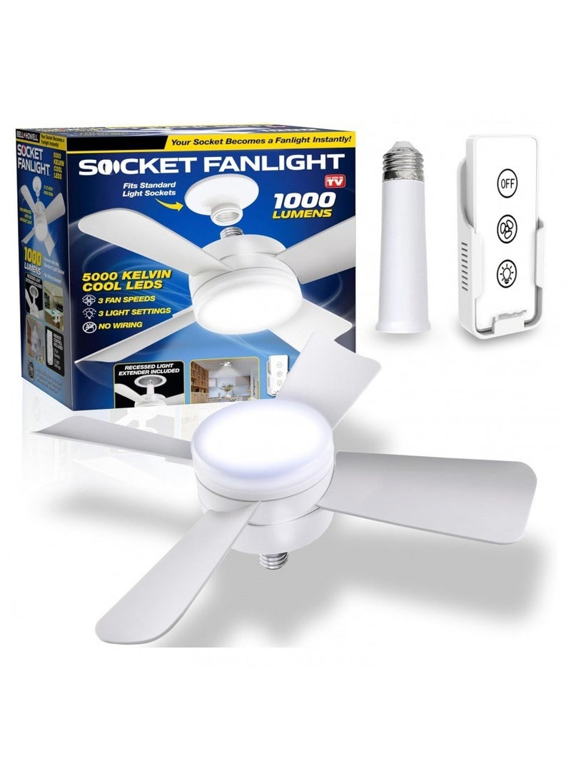 Socket Fan Light Original Socket Ceiling Fan with Lights and Remote 3 Adjustable Fan Speed Brightness Settings - Image 1