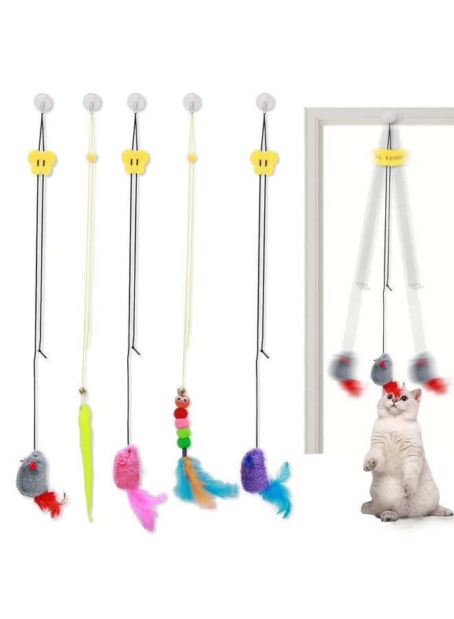 Realand 5Pcs Door Hanging Cat Toy, Interactive Cat Toys for Indoor Cats Kitten Toys Cat Feather Toy Cat String Toy Cat Products Cat Teaser Toy That Can Make Sounds - Image 1