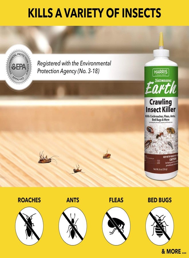 Harris 8 oz Diatomaceous Earth Crawling Insect Killer - 100% Natural Dust for Ants, Roaches, Bed Bugs, Fleas - Indoor & Outdoor Use - Image 2