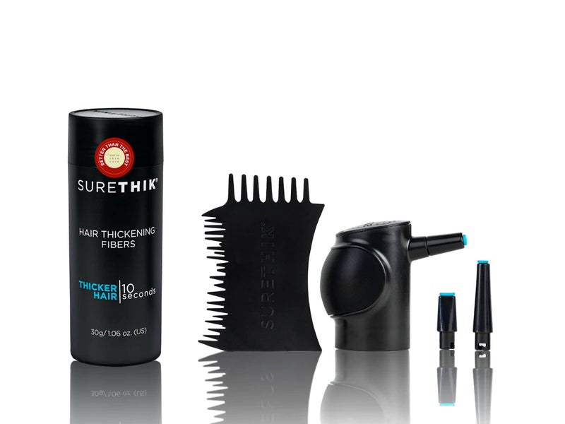 SureThik Hair Thickening Fibers 30g with Applicator and Hairline Comb (Dark Brown) - Image 1