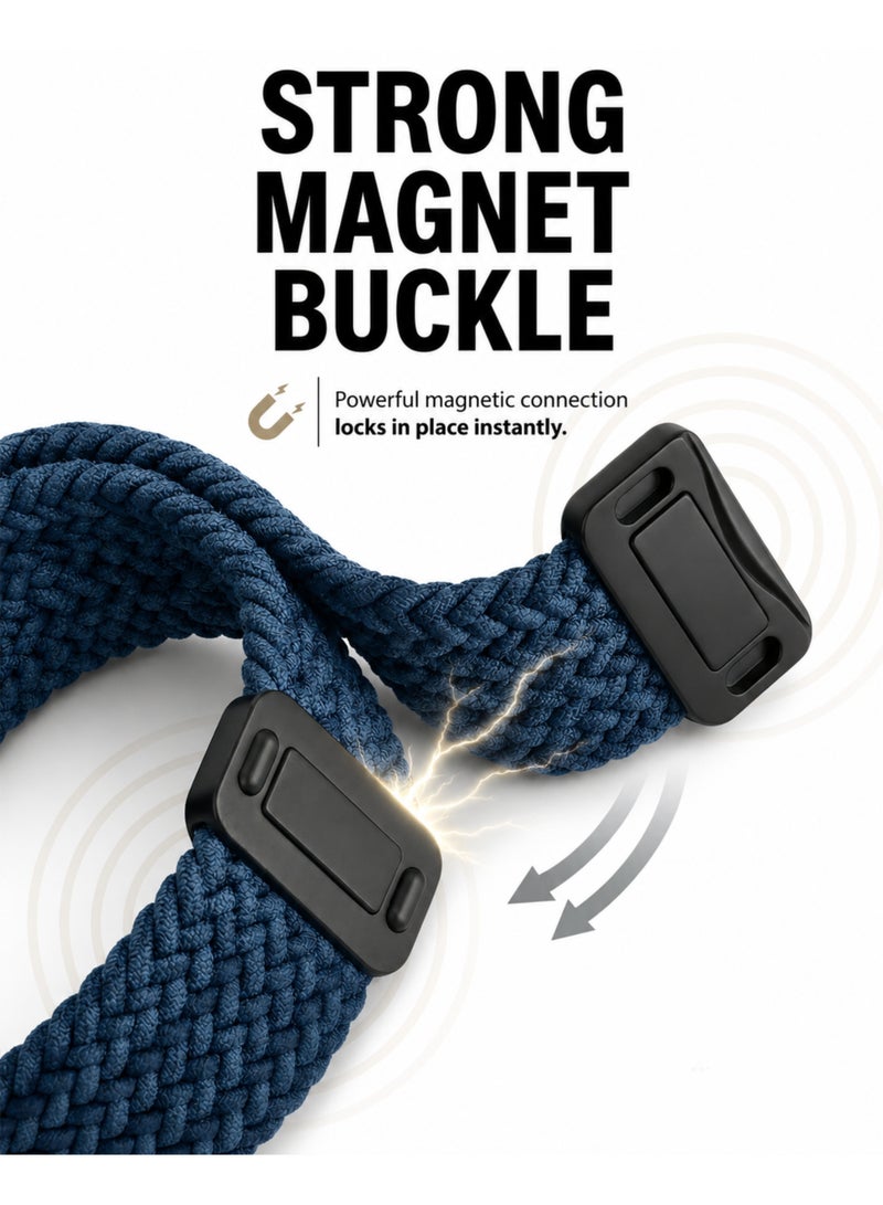 ARX Apple Watch Strap 38/40/41/42mm Compatible with Series 1 to 11 / SE – Elastic Braided Nylon Magnetic Buckle – Blue - Image 3