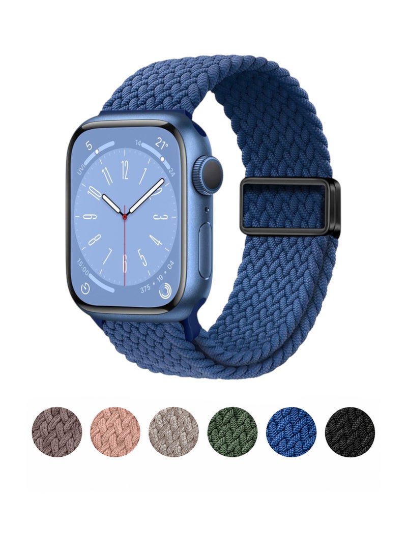 ARX Apple Watch Strap 38/40/41/42mm Compatible with Series 1 to 11 / SE – Elastic Braided Nylon Magnetic Buckle – Blue - Image 1