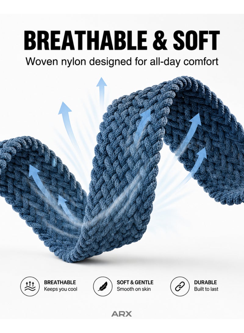 ARX Apple Watch Strap 38/40/41/42mm Compatible with Series 1 to 11 / SE – Elastic Braided Nylon Magnetic Buckle – Blue - Image 4