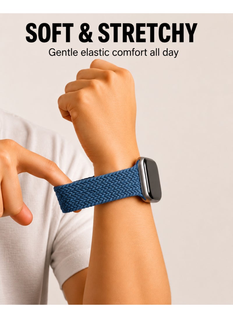 ARX Apple Watch Strap 38/40/41/42mm Compatible with Series 1 to 11 / SE – Elastic Braided Nylon Magnetic Buckle – Blue - Image 5