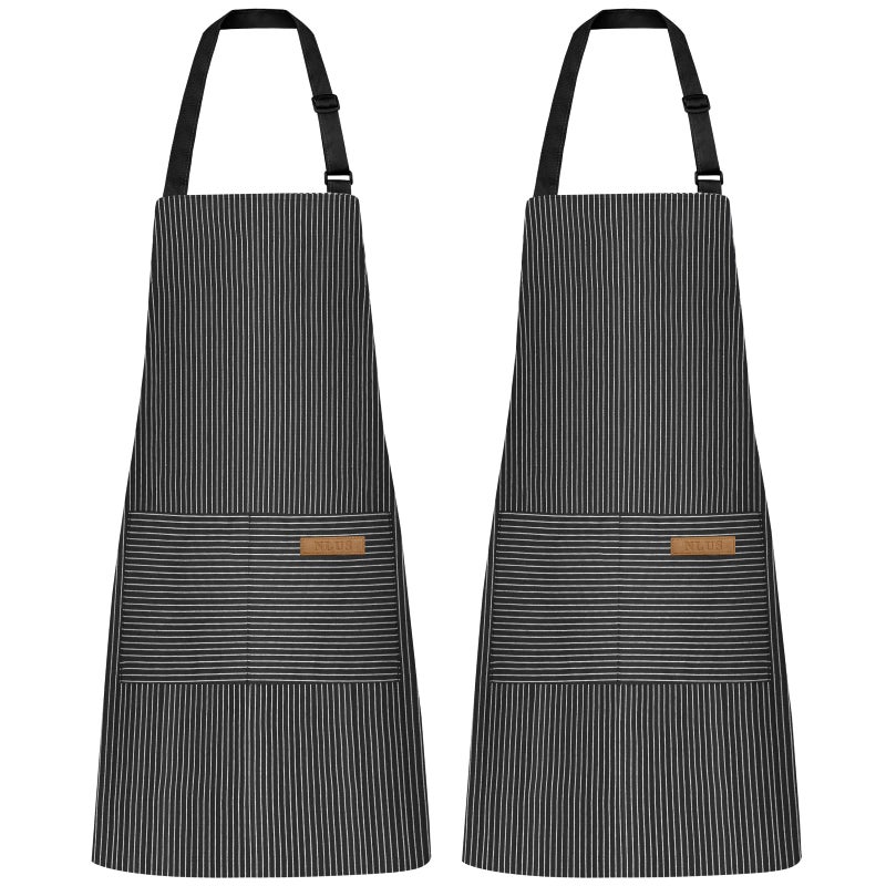 NLUS 2 Pack Cooking Aprons for Women with Pockets Adjustable Kitchen Bib Aprons Chef Aprons for Women MenBlue Pinstripes