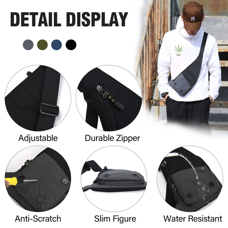 Peicees Sling Bag for Men Women Shoulder Bag Sling Backpack Durable Chest Bag for Running Camping Exercise Outdoor (S_Black) - Image 3